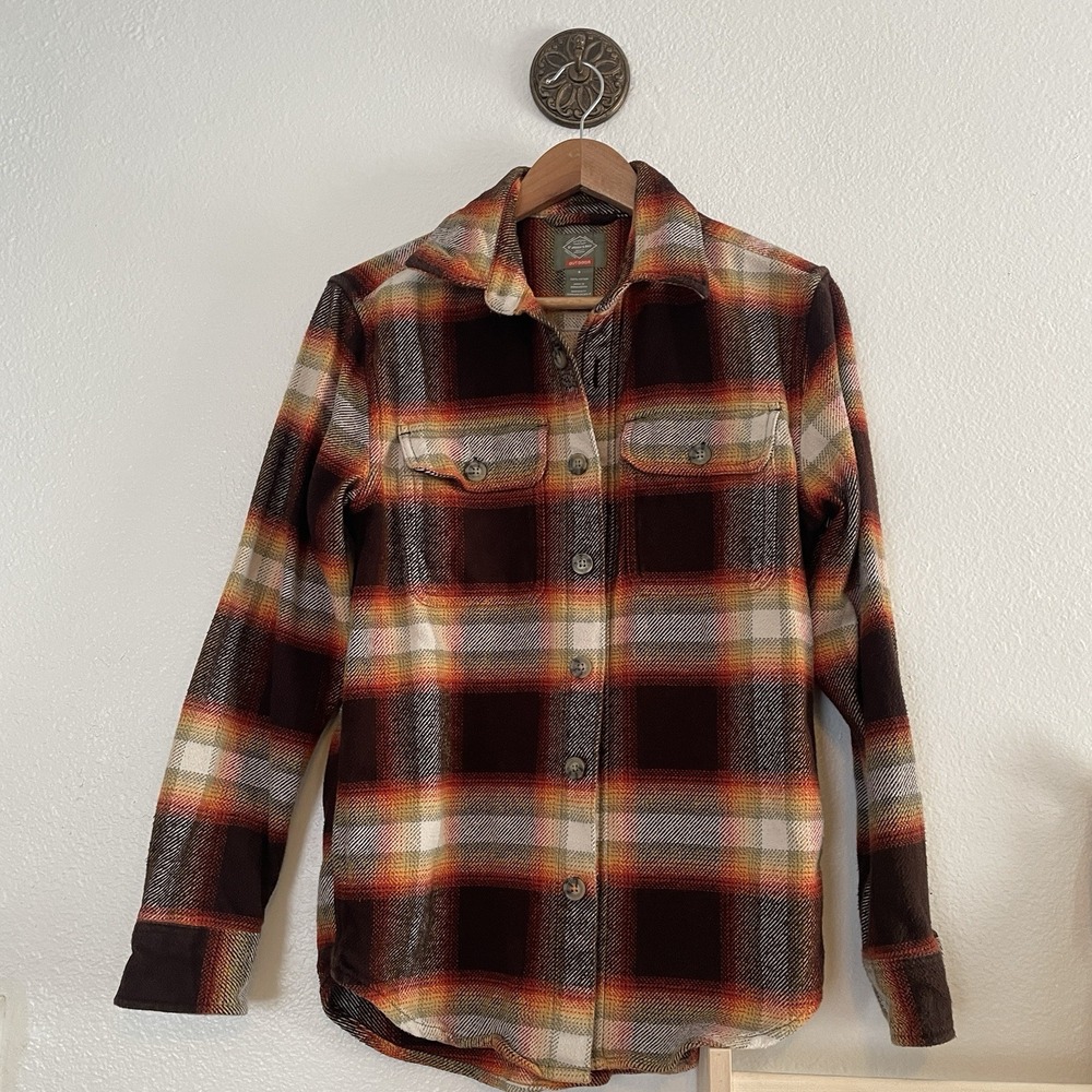 St. John's Bay Outdoor Men S Shirt‎ Orange Plaid Button Heavyweight 100% Cotton